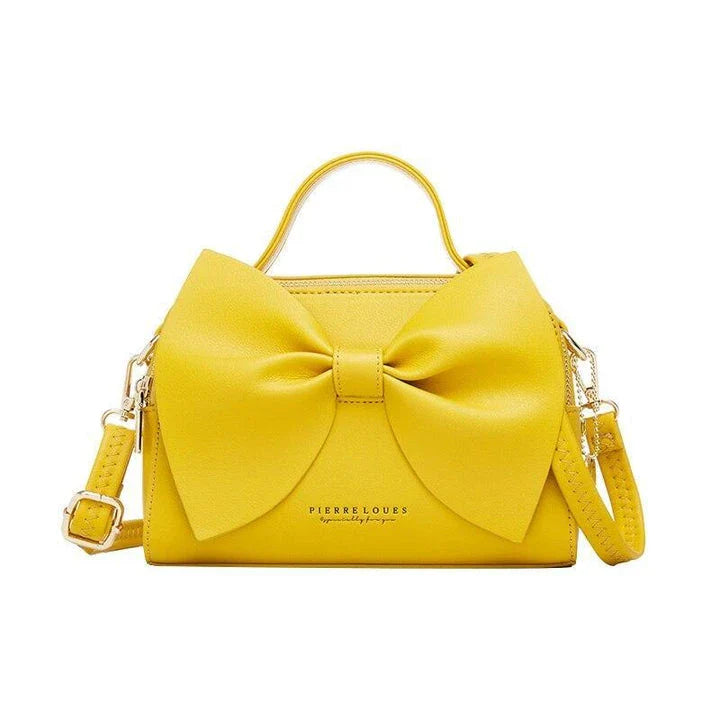 Elegant brown Korean-inspired bow shoulder bag with adjustable strap and roomy interior