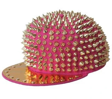 Punk-inspired street hat with pointed metal rivets in various colour combinations, featuring an adjustable and breathable design for versatile wear