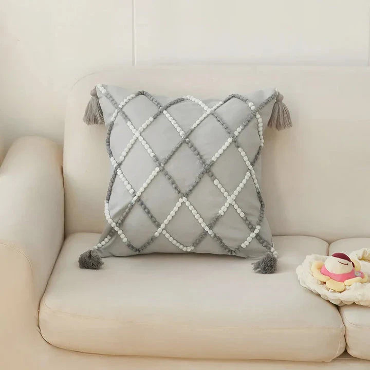 Nordic geometric tassel cushion cover with gradient design, perfect for adding modern style to your home