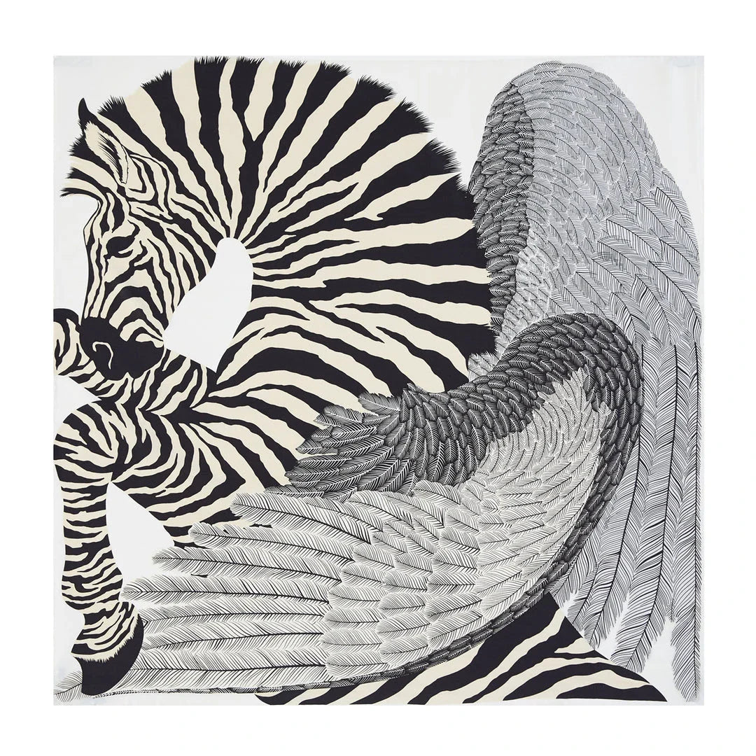 Luxurious 90cm silk square scarf with a winged horse design, perfect for any occasion