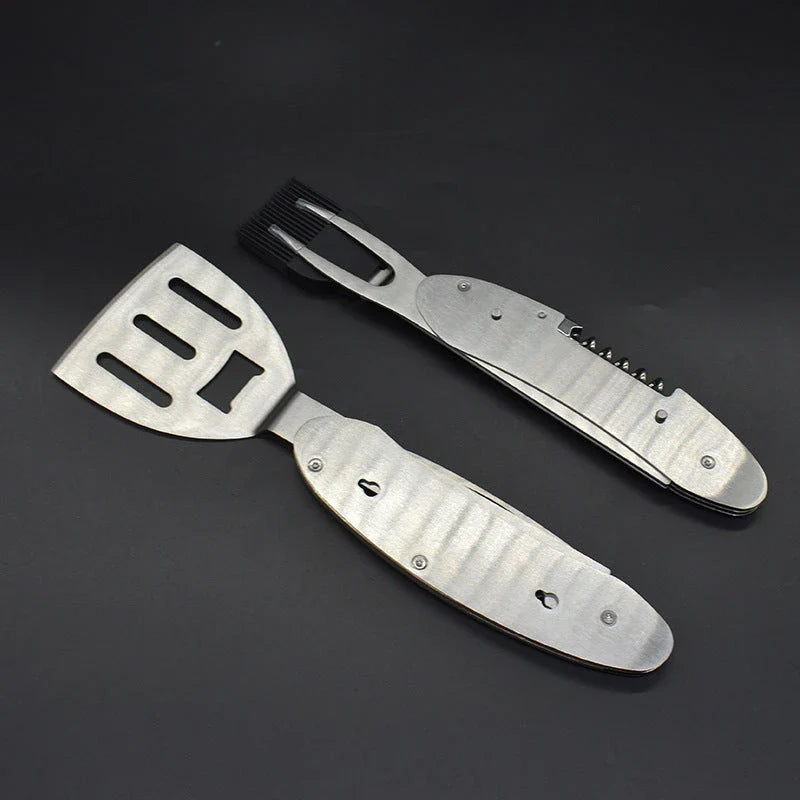 Premium 5-in-1 barbecue multi-tool with stainless steel construction and versatile grilling accessories