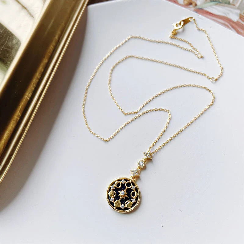 Elegant silver necklace with diamond detailing, geometric pattern, and adjustable length