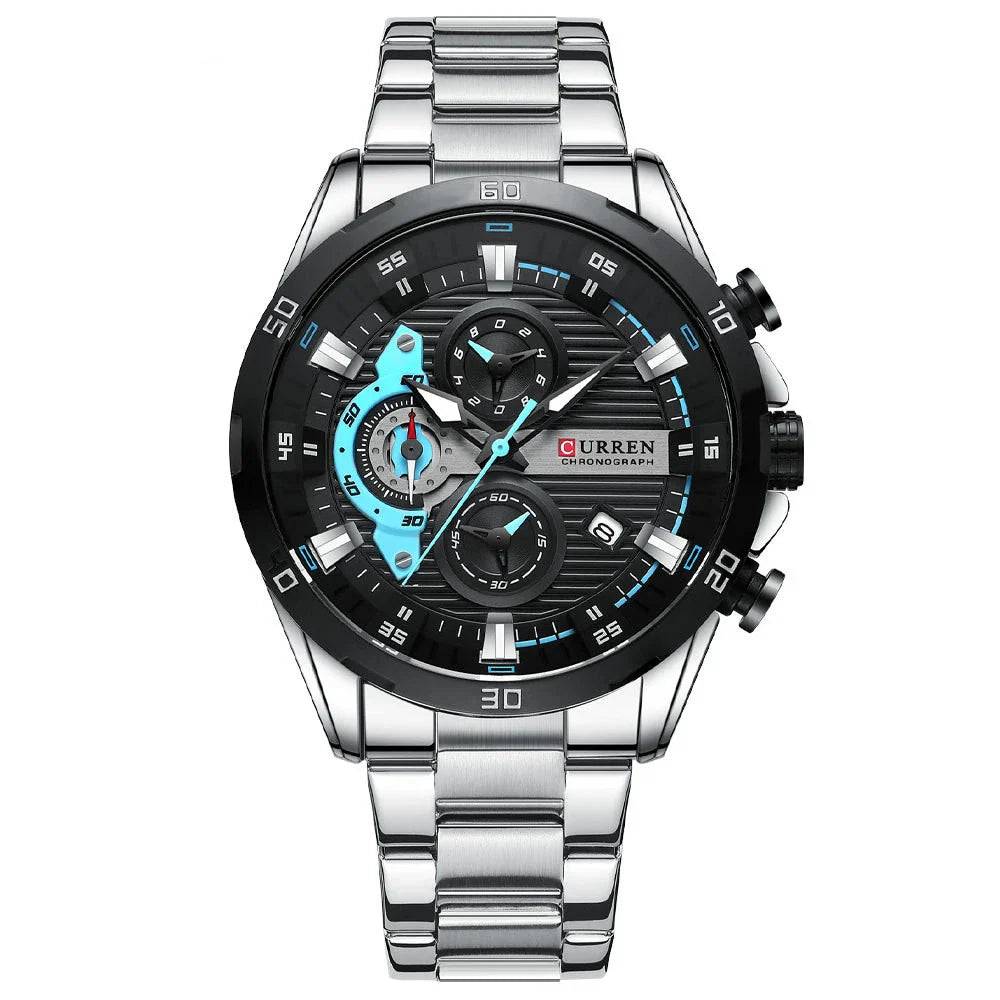 Premium stainless steel quartz watch with multi-hand design, durable construction, and sleek appearance