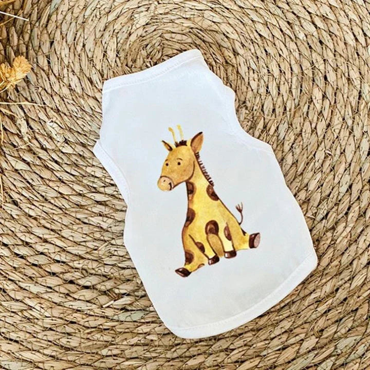 A vibrant, cat-themed t-shirt with a playful design, perfect for keeping your feline friend cool and stylish during the summer months.