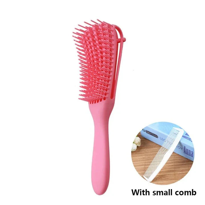 Trendha Compact Detangling Hair Brush with Scalp Massager for Effortless Travel in Green with Small Comb Accessory