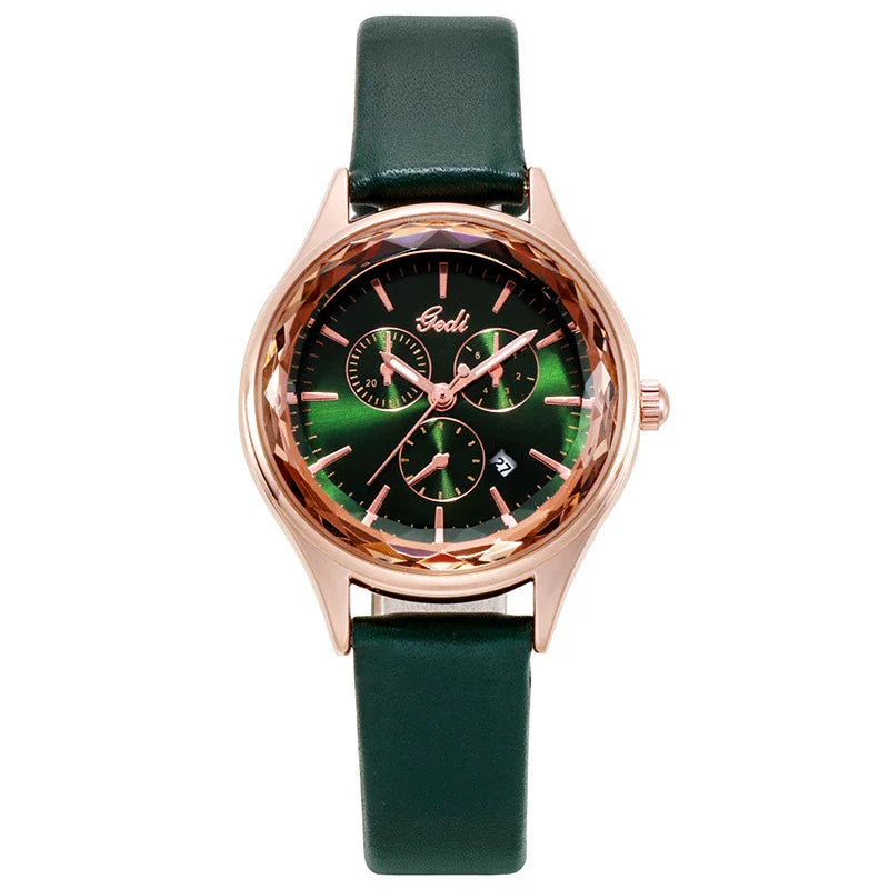 Elegant and contemporary quartz calendar watch with a durable stainless-steel case and scratch-resistant hardened glass face