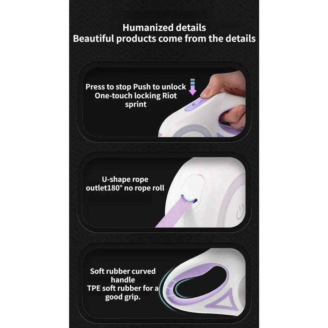 Luminous Retractable Nylon Pet Leash for Dogs and Cats in the UK, featuring adjustable length, one-handed control, and enhanced visibility for safer walks.