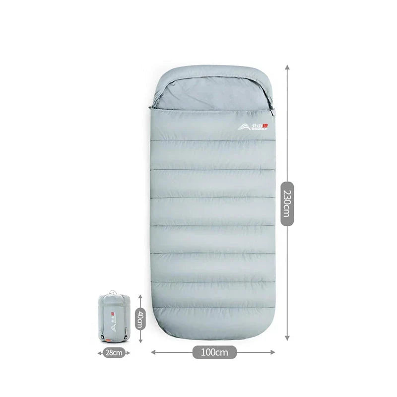 Premium 3-season sleeping bag with spacious design, warm yet breathable fabric, and removable liner for easy cleaning