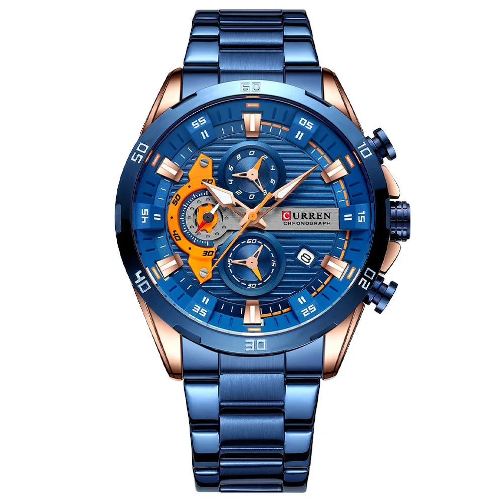 Premium stainless steel quartz watch with multi-hand design, durable construction, and sleek appearance