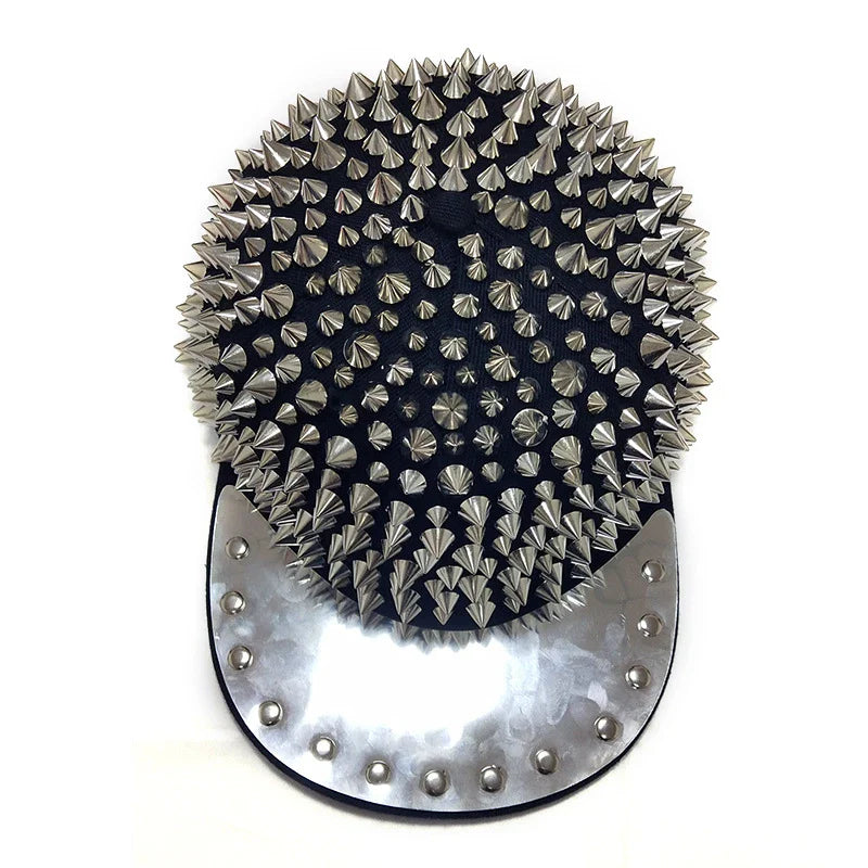 Punk-inspired street hat with pointed metal rivets in various colour combinations, featuring an adjustable and breathable design for versatile wear