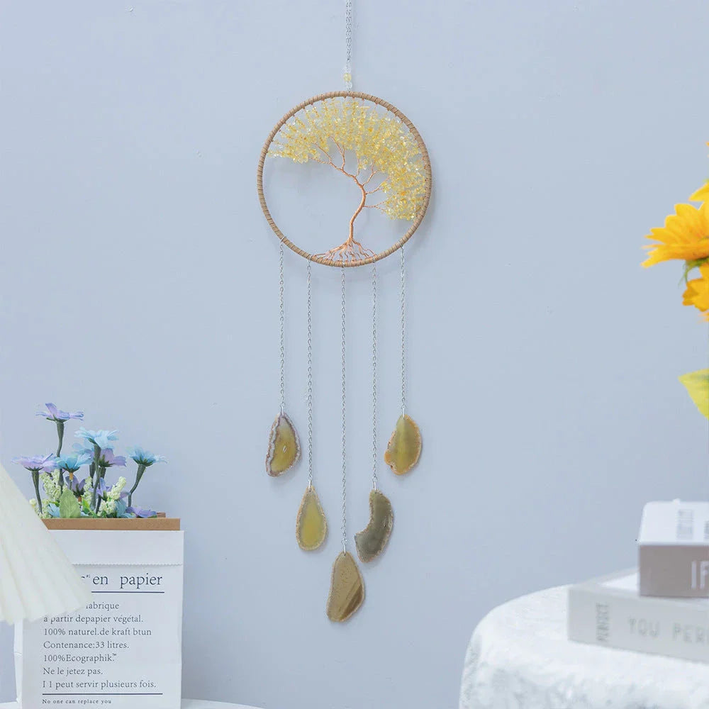 Mesmerising Moon Agate Crystal Pendant Dream Catcher with a stunning array of colourful agate crystals