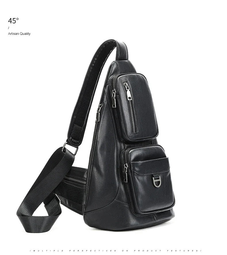 Premium cowhide messenger bag with brushed skeleton-skin design, large capacity, and adjustable shoulder strap