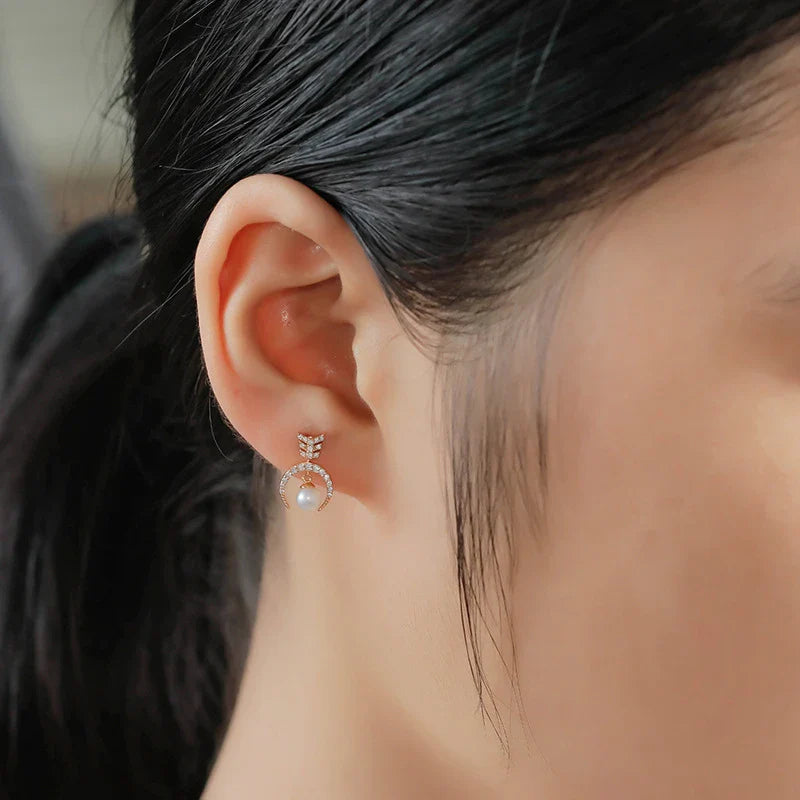 Personalized Pearl Stud Earrings in Premium 925 Sterling Silver with Elegant Geometric Design