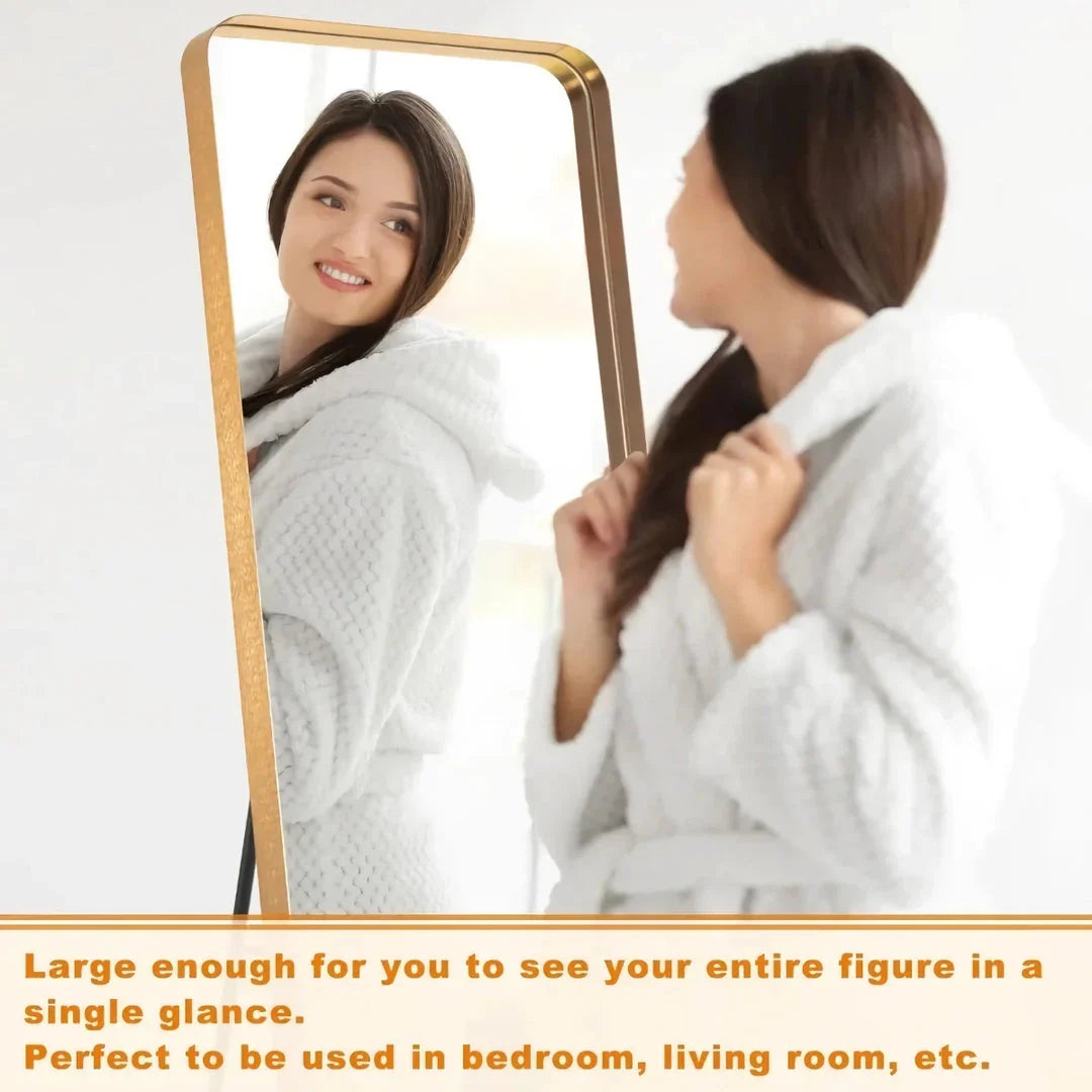 Elegant gold full-length mirror with a slender aluminum alloy frame, perfect for enhancing any living space.