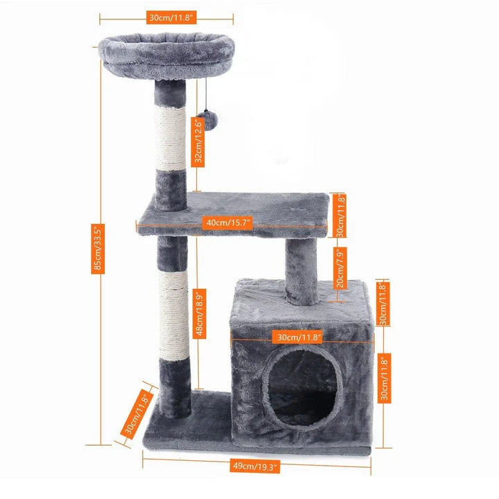 A four-layer cat scratching post made of durable wood and rope, providing multiple levels for your cat to enjoy their natural scratching behaviour.