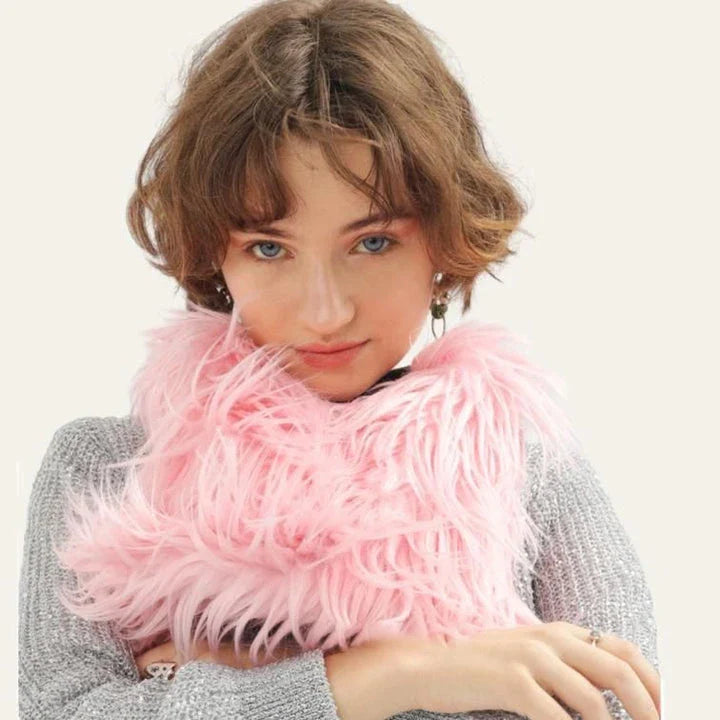 Soft, plush lime-coloured faux fur bucket bag with adjustable strap and chic chain decoration