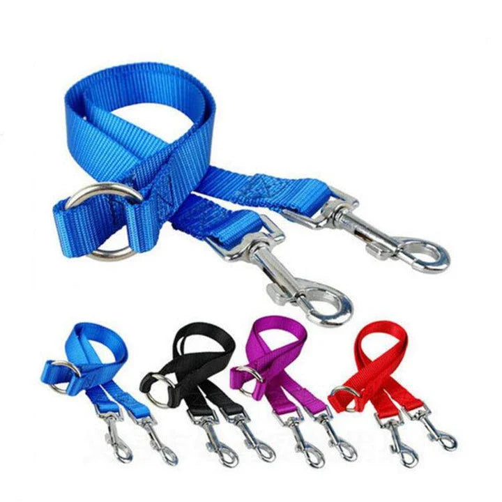 Premium dual-lead dog leash made of nylon with padded handles for secure and comfortable walking