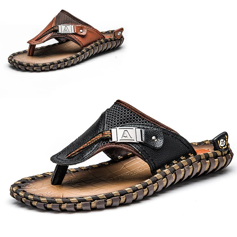 Premium handcrafted men's leather sandals and slippers in black and brown colours