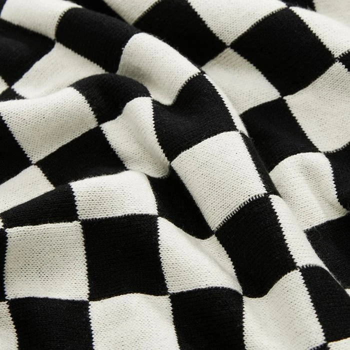 Cosy tartan check cotton knit throw blanket in earthy tones for stylish home decor