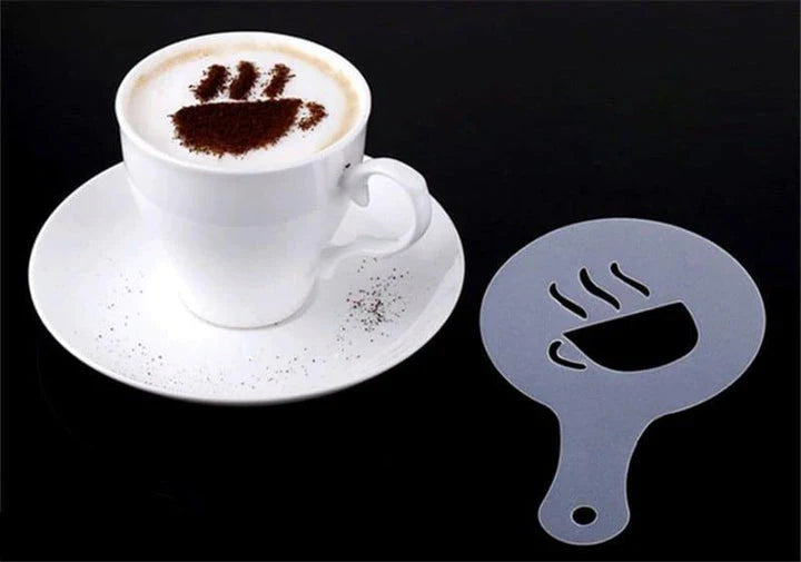 Trendha's premium coffee stencils with 16 unique designs for creating professional-grade latte art and coffee customisation