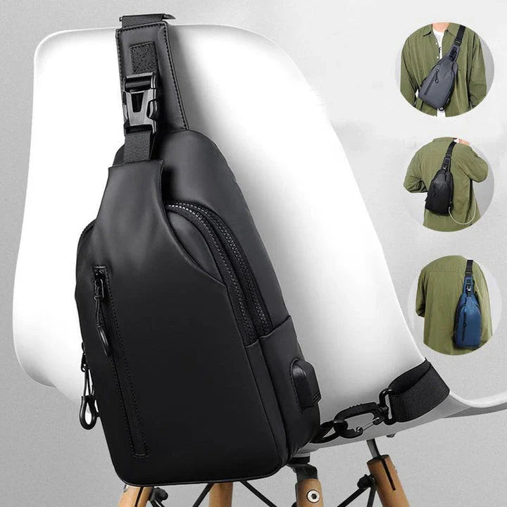Versatile blue sling crossbody backpack for men with adjustable strap and spacious interior