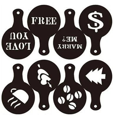 Trendha's premium coffee stencils with 16 unique designs for creating professional-grade latte art and coffee customisation