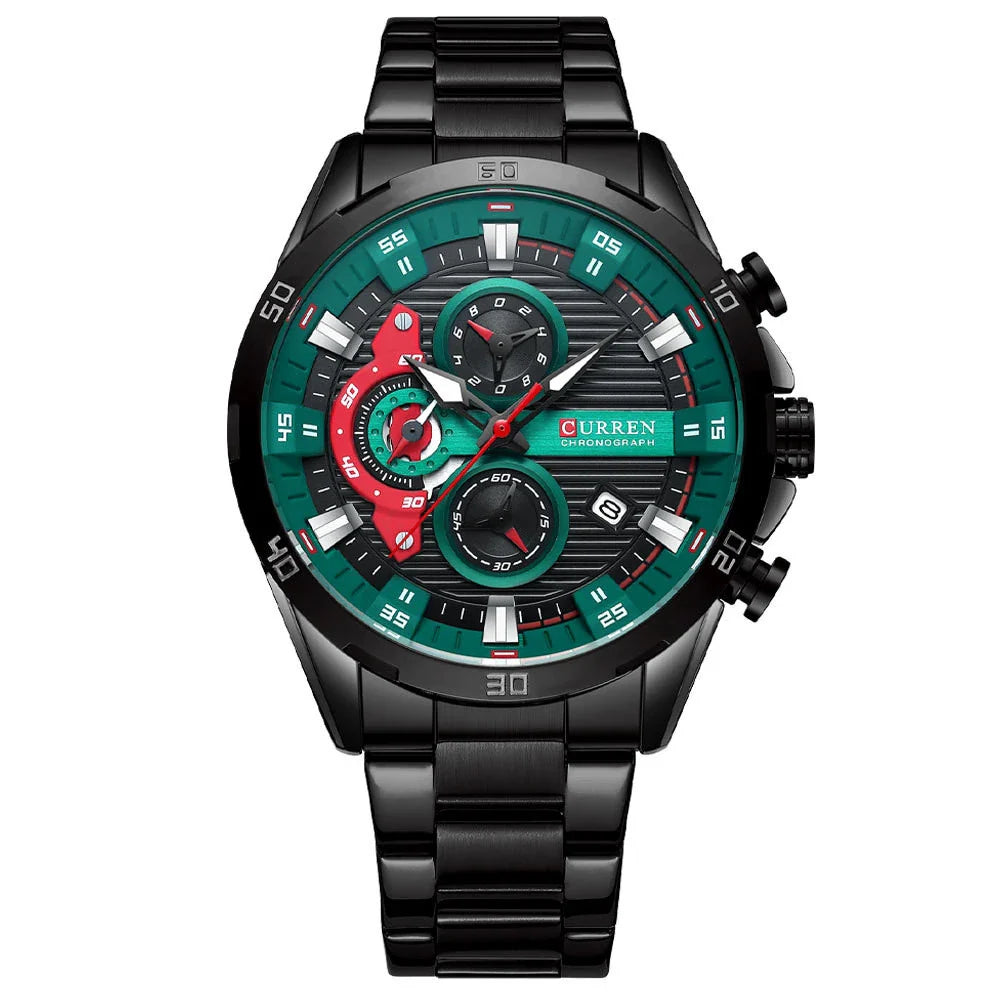 Premium stainless steel quartz watch with multi-hand design, durable construction, and sleek appearance