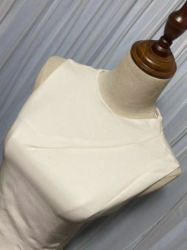 Elegant asymmetric dress with half turtleneck in wine red and milky white colours