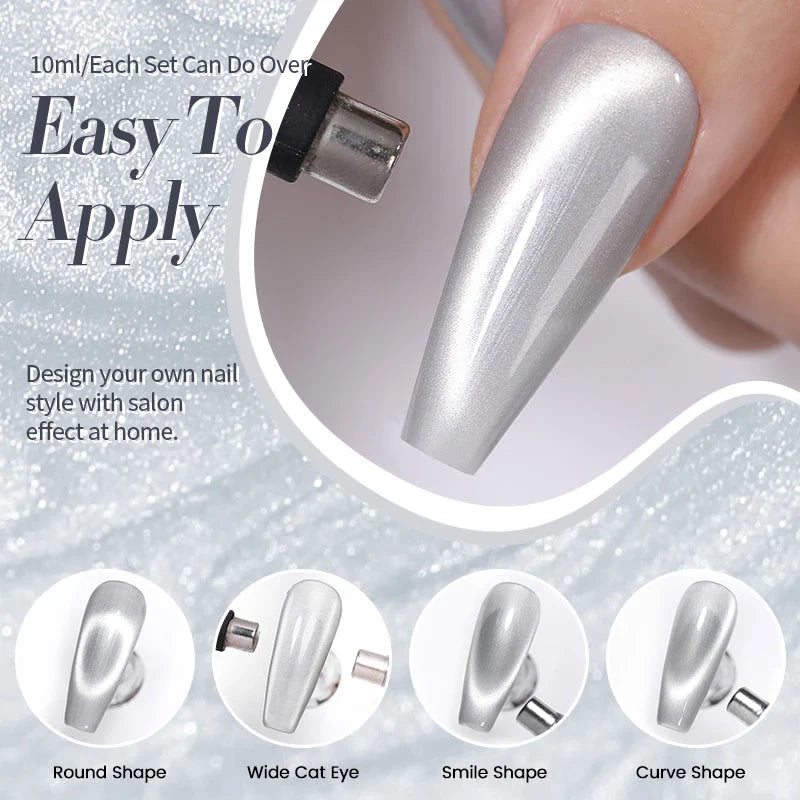 Radiant white light magnetic gel nail polish with sparkling glitter for enchanting, shimmering nail art designs