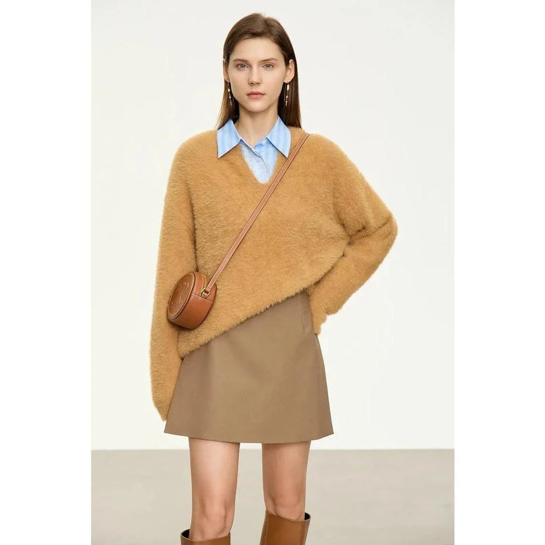 Autumn/Winter High Waist Casual Shorts Skirt in Coffee colour, featuring a flattering A-line silhouette and chic tiered zipper detail