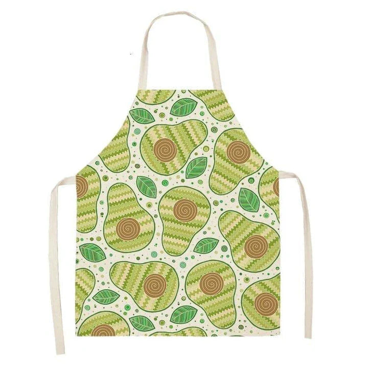 Stylish avocado-printed apron for British home cooks and bakers to protect their clothes while adding a touch of personality to the kitchen