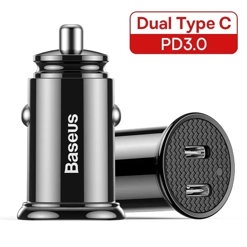 High-Performance 30W Dual-Port Fast Car Charger with USB and USB-C ports for lightning-fast charging on the go