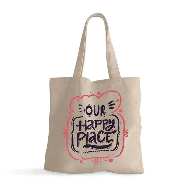 Charming small tote bag in black with stylish cotton handles, perfect for everyday use and carrying essential items.