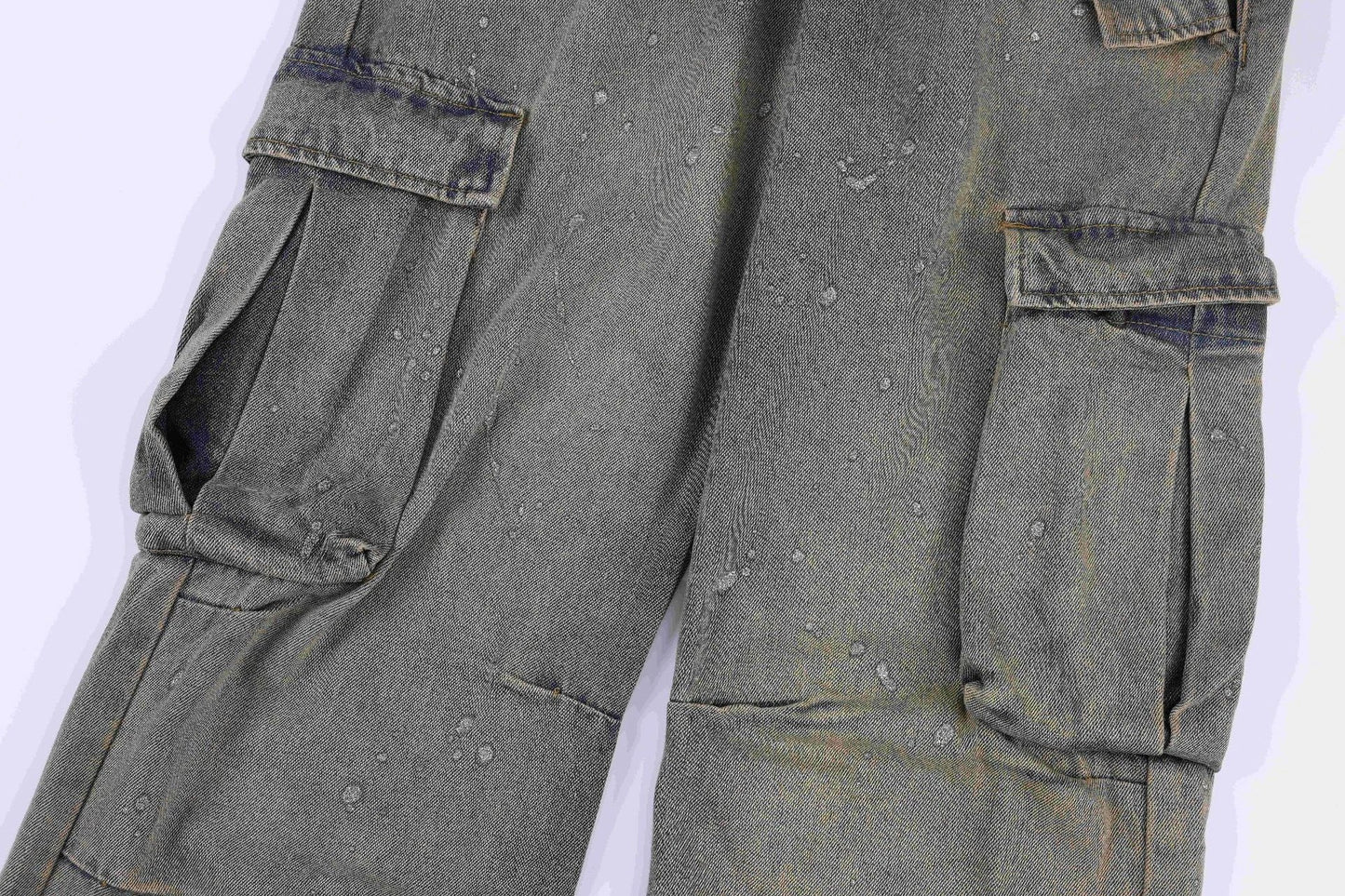 Premium cotton denim cargo trousers with a retro-inspired design, perfect for British street fashion
