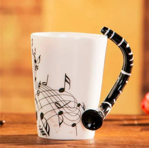 Premium eco-friendly ceramic mug with unique musical instrument-themed designs, a charming and sustainable addition to any kitchen.