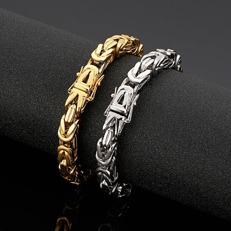 Stylish stainless steel square chain bracelet with an electroplated finish, designed for the modern gentleman