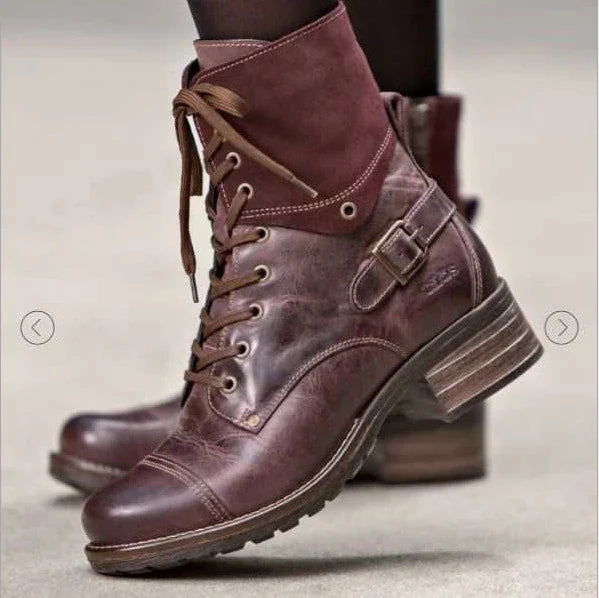 Stylish Martin boots with chic belt buckle accent, made with durable artificial PU upper and rubber sole for comfort and versatility.