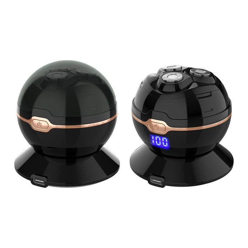 Versatile wireless electric shaver with compact, spherical design and magnetic-absorbing cutter head for easy cleaning