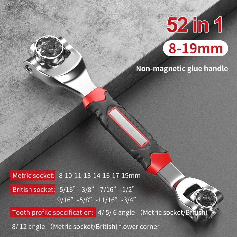 A versatile 52-in-1 socket wrench tool with a red finish, designed for comprehensive fastening needs and multipurpose functionality.