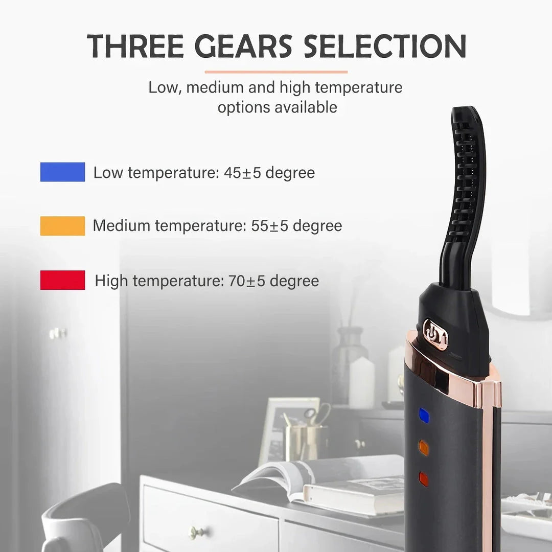Quick-Heating USB Rechargeable Eyelash Curler with Adjustable Temperature Settings for Long-Lasting, Natural-Looking Curls