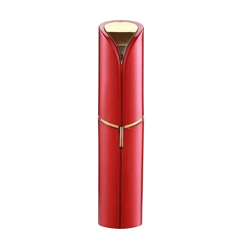 Discreet, lipstick-shaped facial hair remover for women with precision blades and battery-powered operation