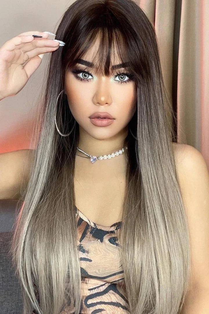 Stylish long straight synthetic wig with a comfortable cap and heat-safe design for versatile hair transformation