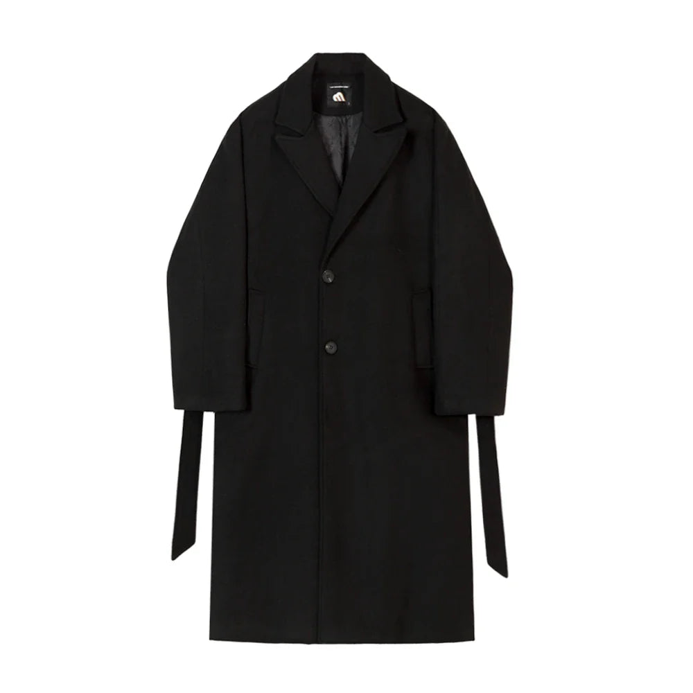 Premium British knee-length trench coat in classic black, featuring a relaxed, comfortable fit and made from a durable polyester-viscose blend.