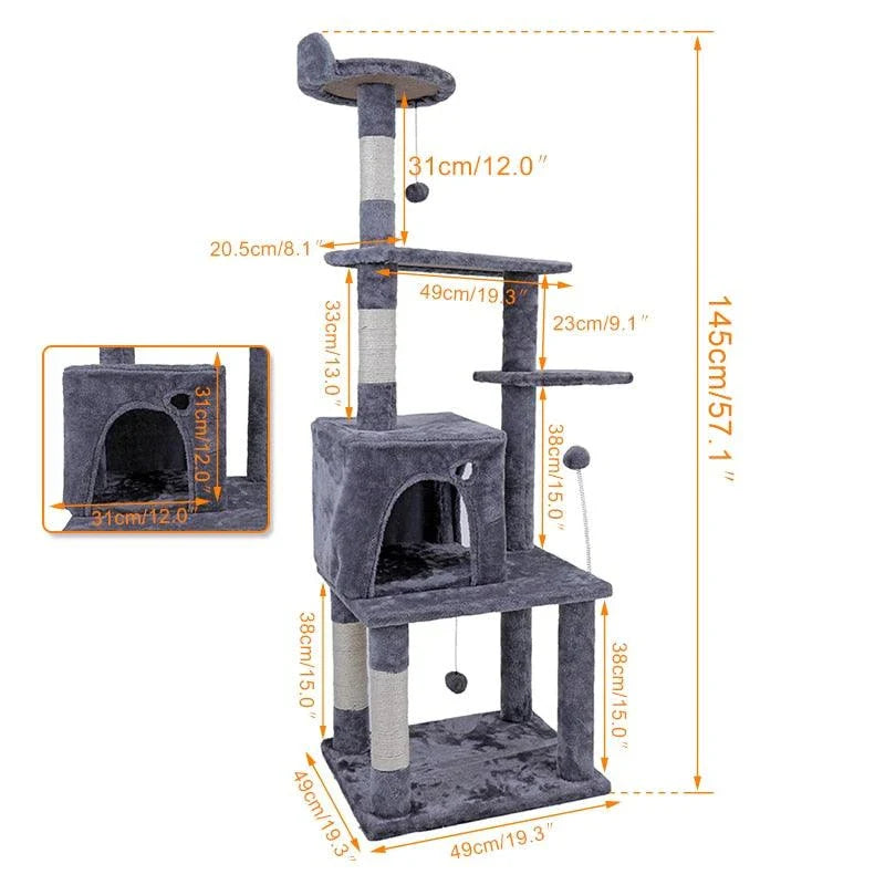 A four-layer cat scratching post made of durable wood and rope, providing multiple levels for your cat to enjoy their natural scratching behaviour.