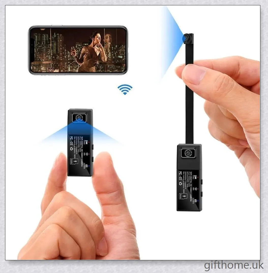 High-definition 1080p mini body camera with compact design, wide viewing angle, and night vision capabilities for security and surveillance applications