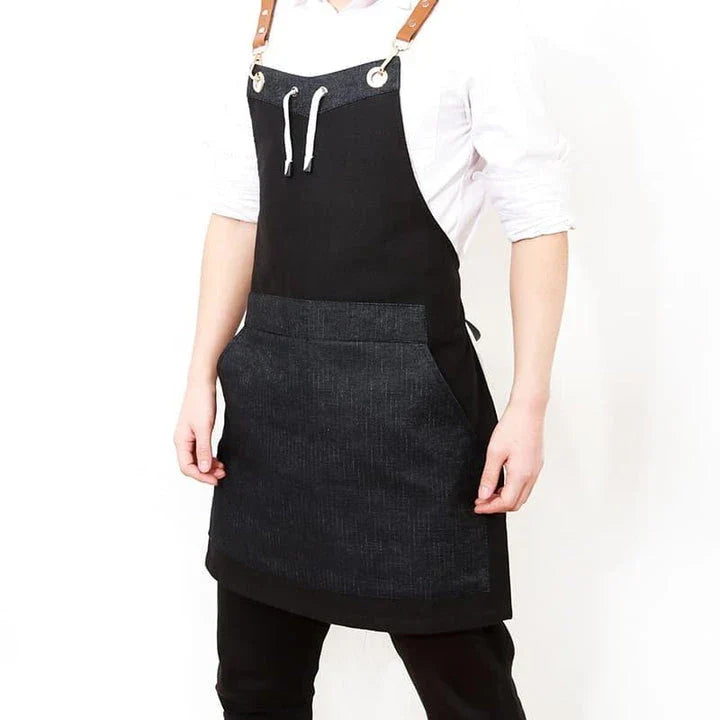 Premium black restaurant barista apron made of durable canvas for café and restaurant staff