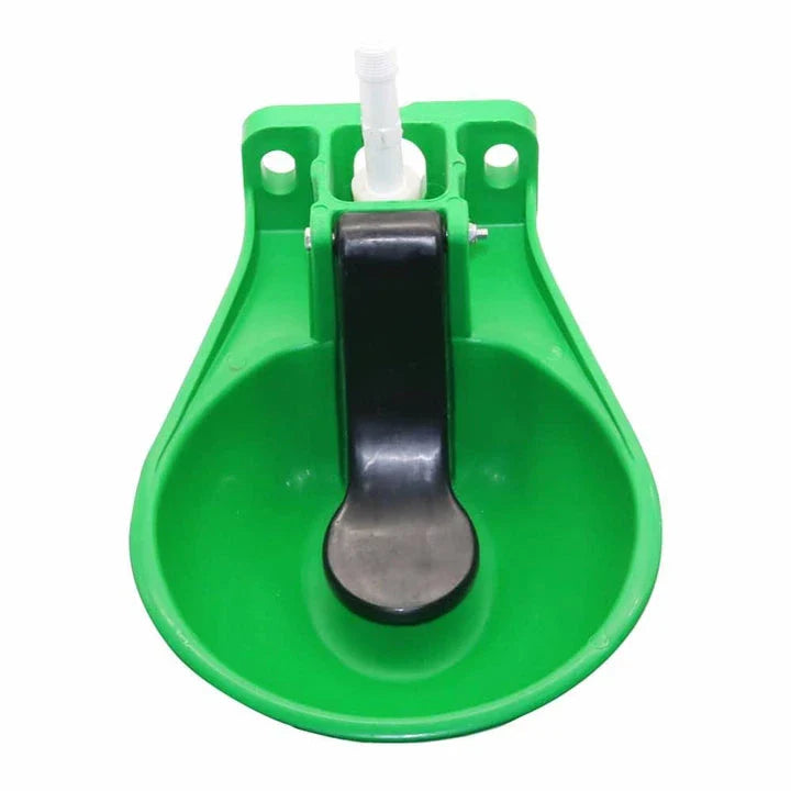 Automatic water bowl for horses made of durable, weather-resistant plastic with a self-regulating design for consistent hydration.