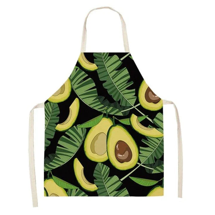 Stylish avocado-printed apron for British home cooks and bakers to protect their clothes while adding a touch of personality to the kitchen