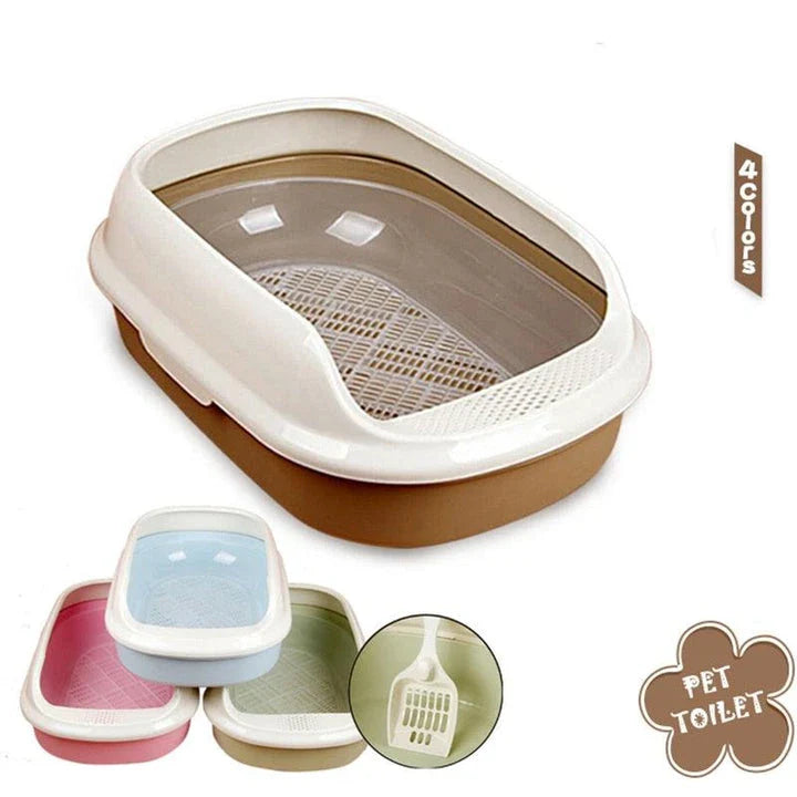 A high-quality, spacious cat litter tray made of durable plastic for easy cleaning and long-lasting use.