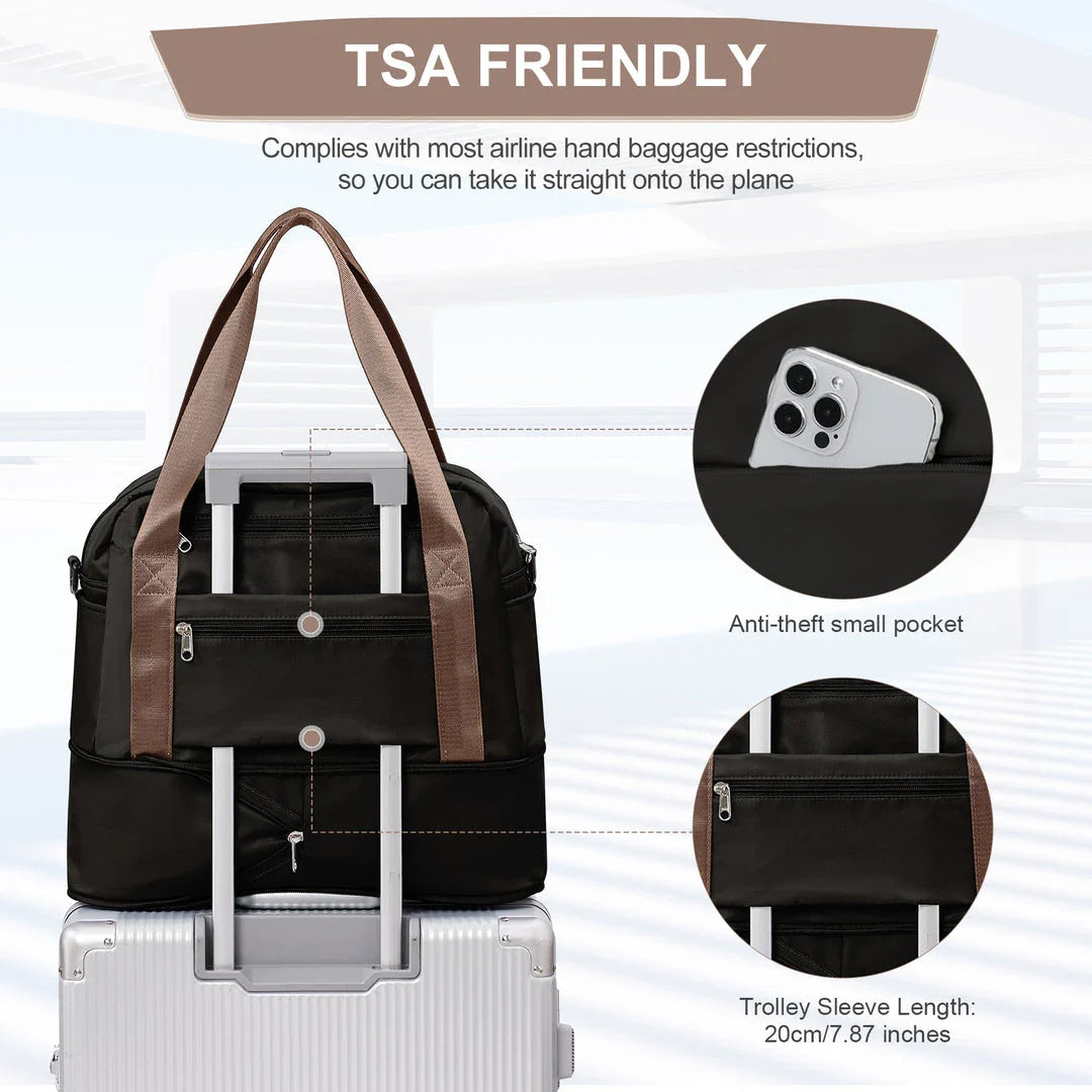Spacious and durable cabin bag in beige colour, perfect for UK travellers